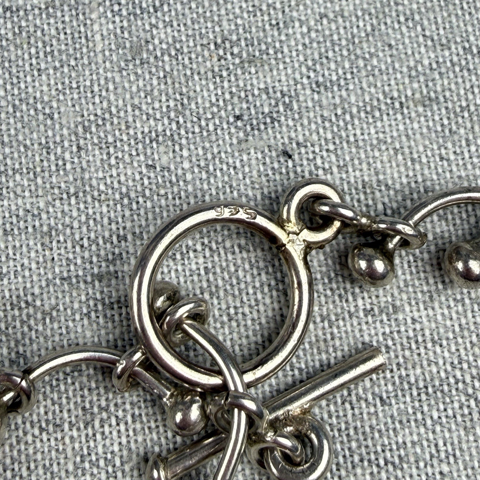 Sterling Silver 925 Curved Bar & Ball Link Necklace Modernist Toggle Clasp 33+g