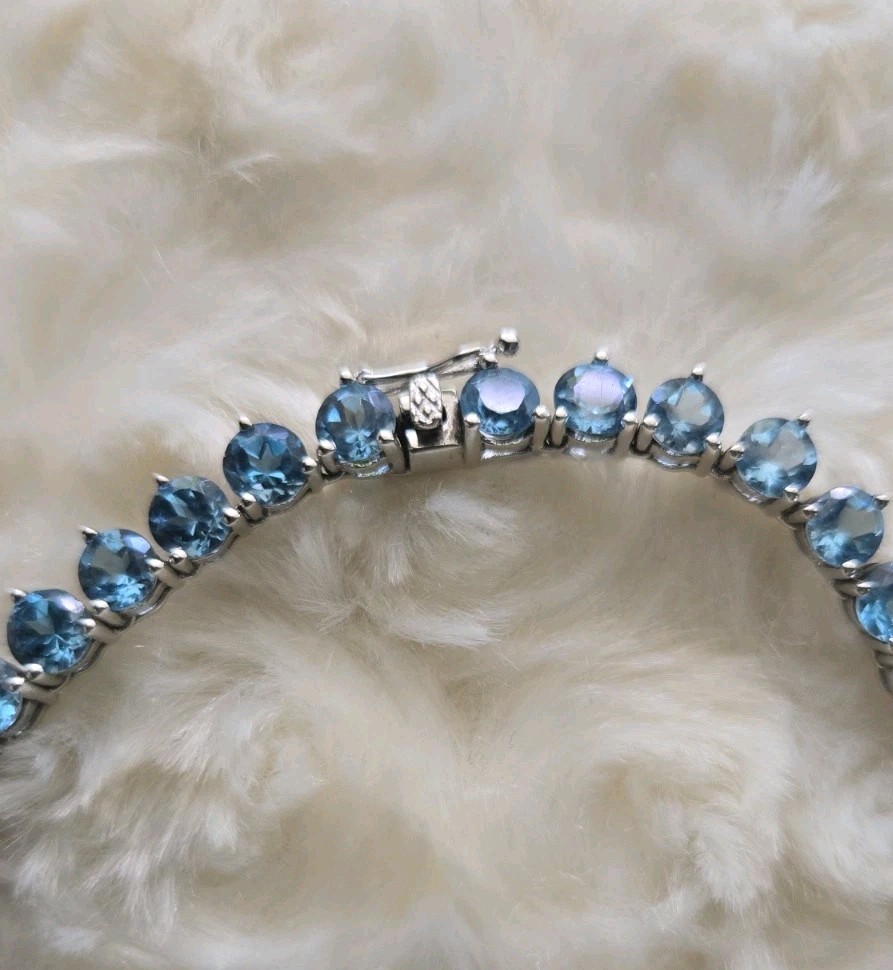 Blue Topaz Tennis Necklace 17″ Sterling Silver 925 – 3ct TW – Excellent Cond