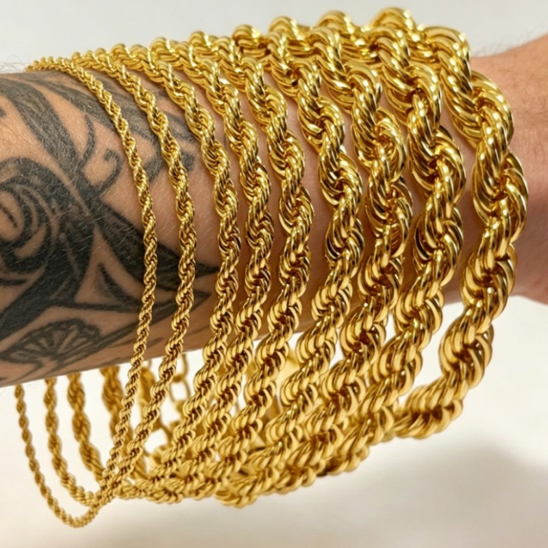 14K Yellow Gold Diamond Cut Rope 2mm-10mm Chain Link Bracelet 7″ 7.5″ 8″ 8.5″ 9″