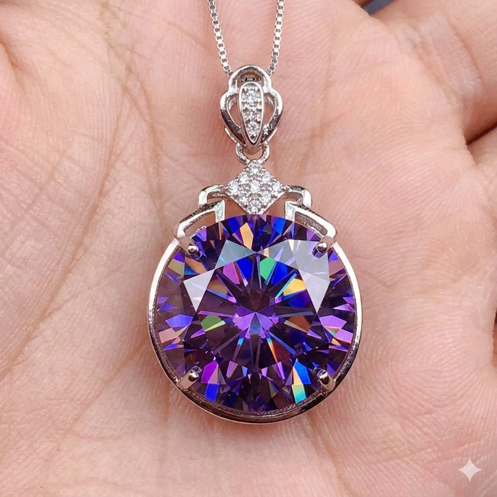 20 Ct Certified Purple Diamond Solitaire Necklace, FREE Diamond Studs