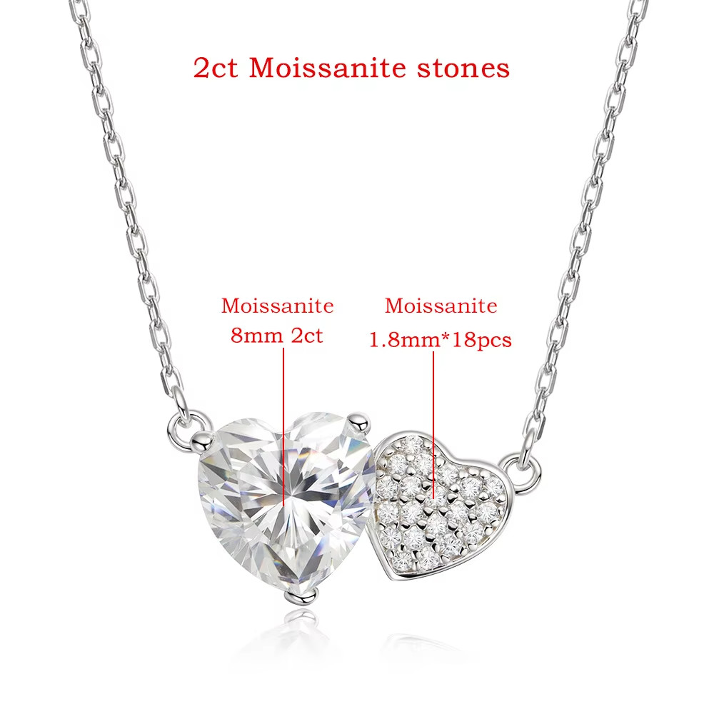 2ct Heart Cut Real Moissanite Women Pendant Necklace 925 Sterling Silver Chain
