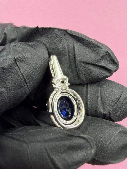 2.00Ct Oval Cut Lab Created Sapphire Women’s Halo Pendant 14K White Gold Plated