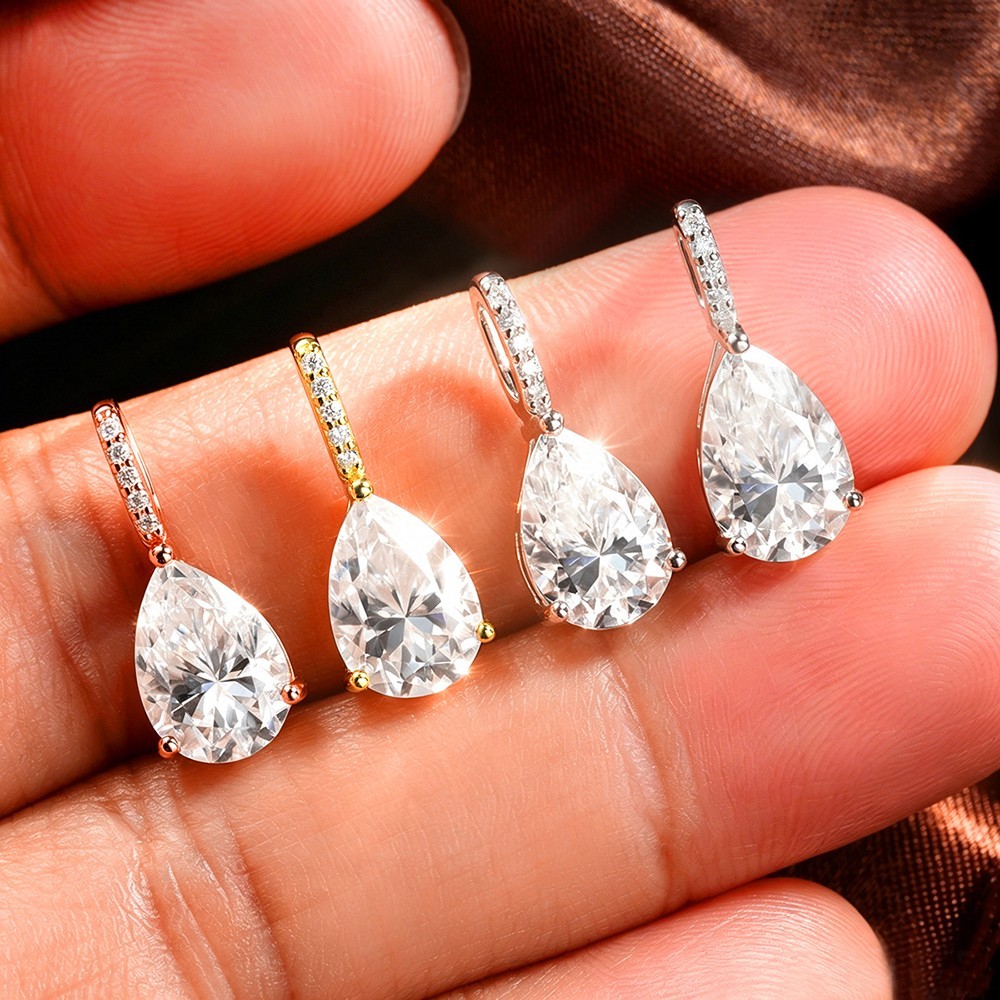 2/3ct Real Pear Cut Moissanite Pendant Necklace 925 Sterling Silver Women Chain