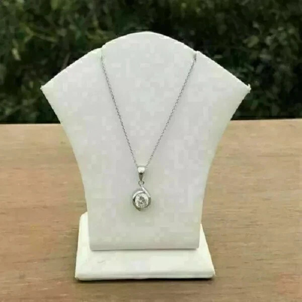 2.00Ct Round Cut Diamond Solitaire Pendant 14k White Gold Finish Free Chain