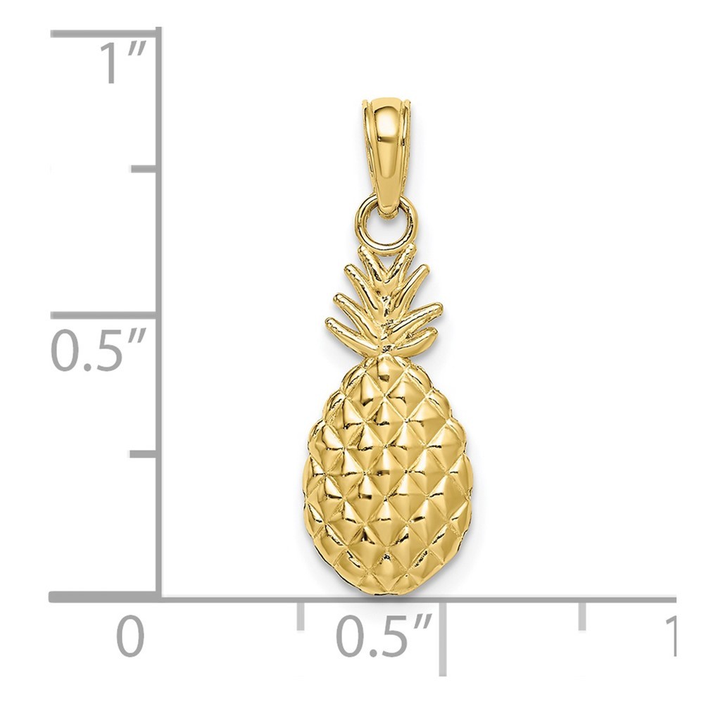 10K Yellow Gold Textured Pineapple Charm Pendant L 16mm, W 7.75mm