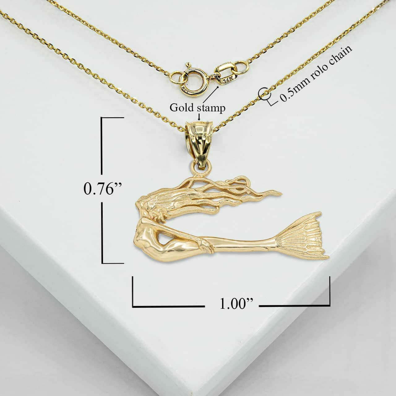Gold Swimming Mermaid Pendant Necklace ( Available In Yellow/Rose/White)