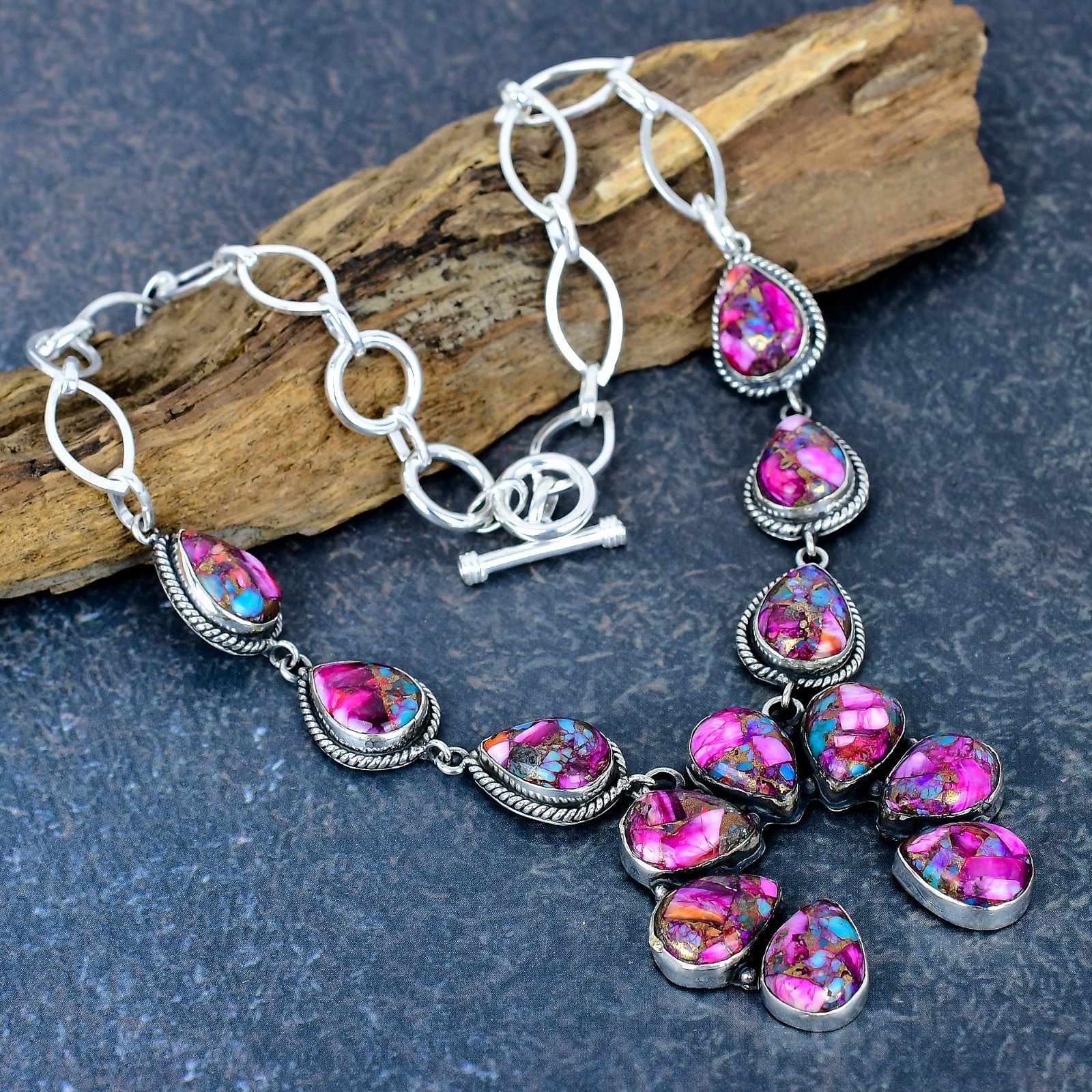 Pink Spiny Oyster Gemstone Handmade 925 Sterling Silver Jewelry Necklace For Her