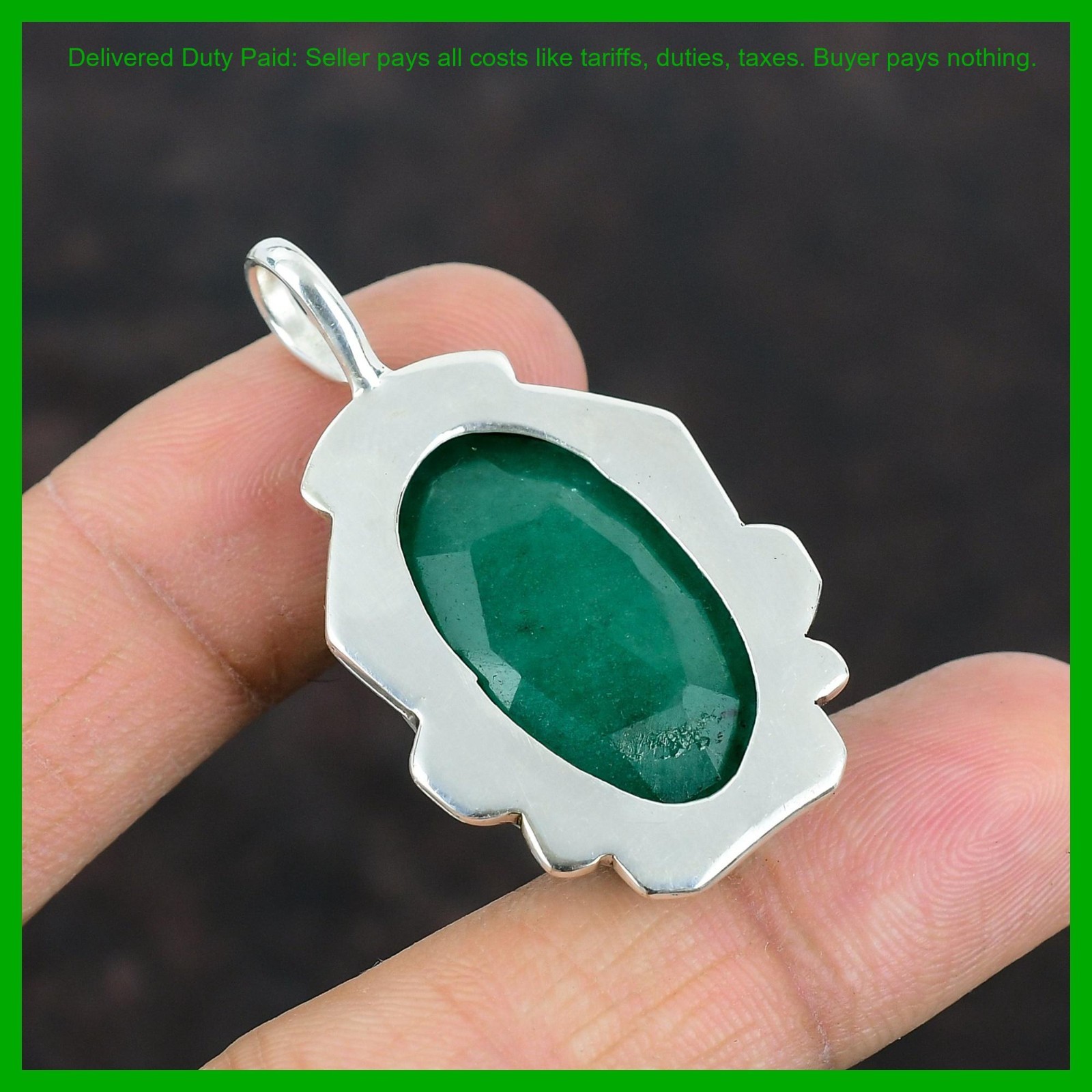 Oval Zambian Emrald Gemstone Anniversary Wife Gift Pendant Jewelry 925 Silver