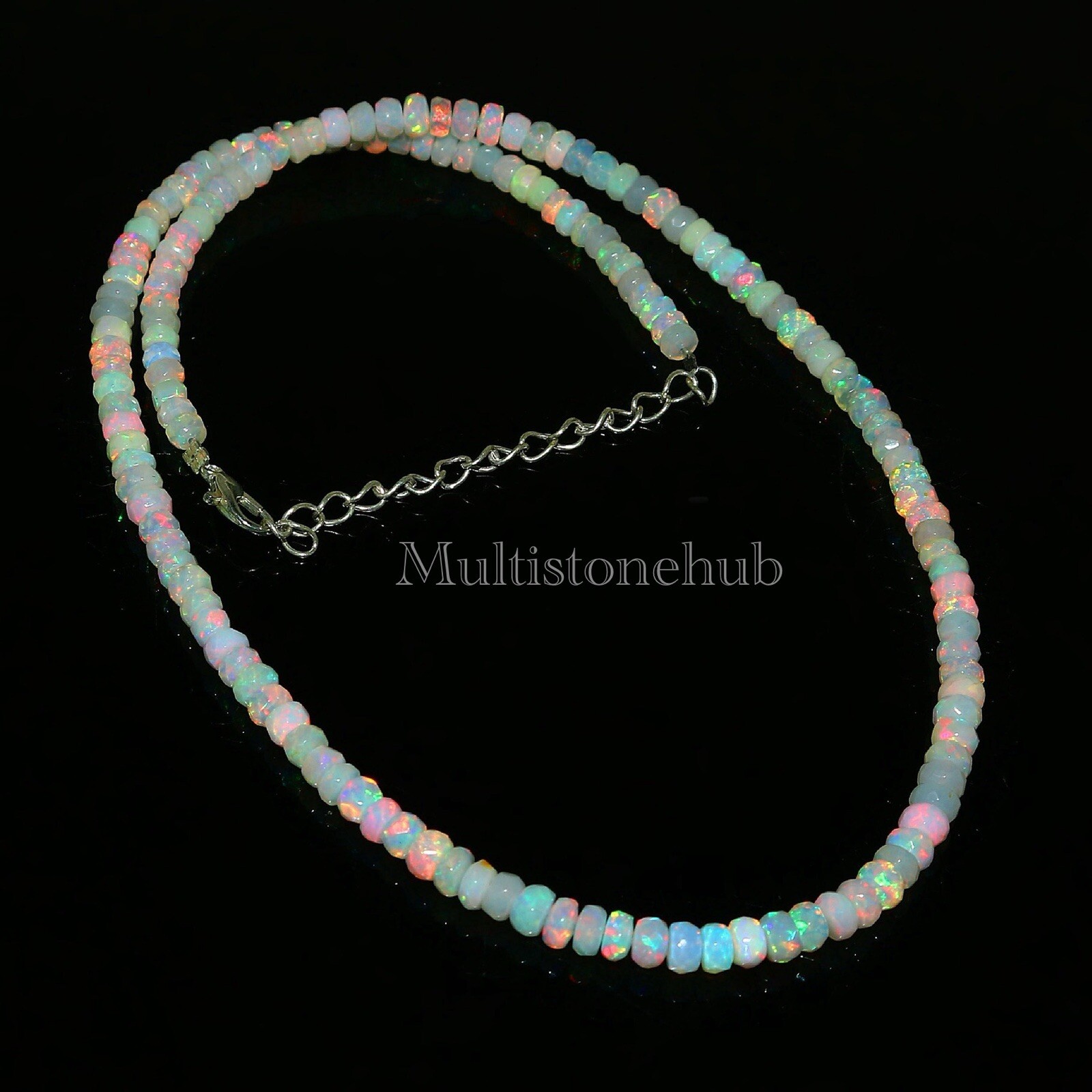 Natural Ethiopian Welo Fire Opal Faceted Rondelle Bead Gemstone Necklace 16 Inch