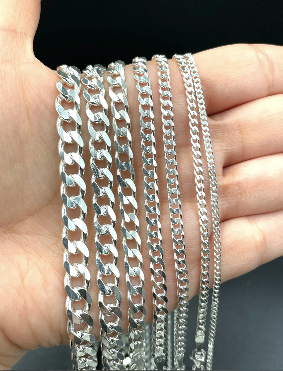 Real 925 Sterling Silver Men/women Curb Cuban chain Bracelet or Necklace Italy