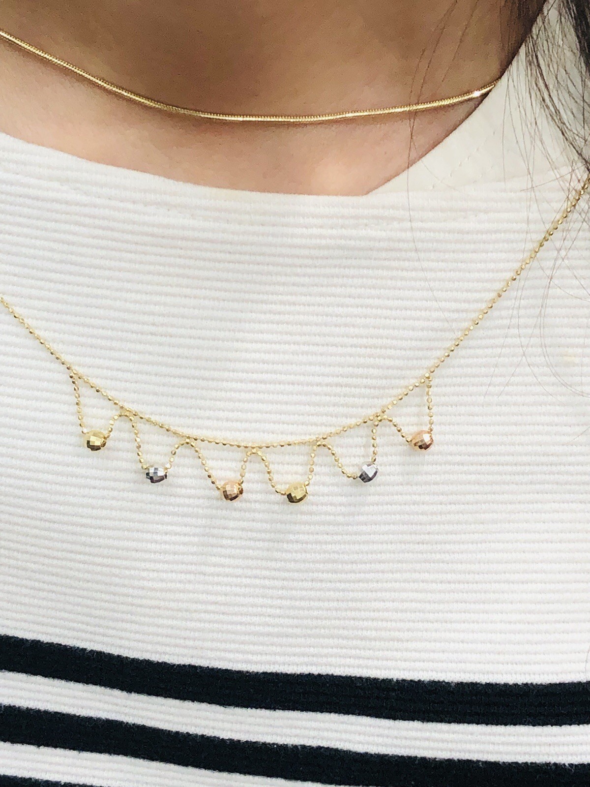 14KT YELLOW ROSE WHITE GOLD NECKLACE SIZE 17” LONG WEIGHT 3.2g NEW