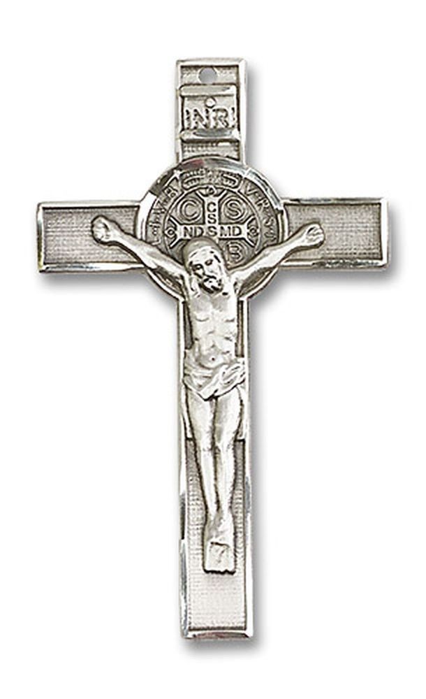 Sterling Silver Saint Benedict Crucifix Medal Pendant Necklace 24″ Chain Gift