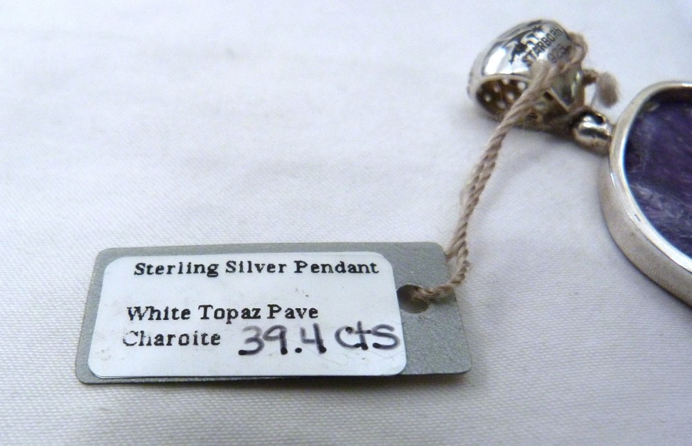 2 1/4″ STARBORN STERLING SILVER PURPLE CHAROITE WHITE TOPAZ PENDANT NEW W/TAGS