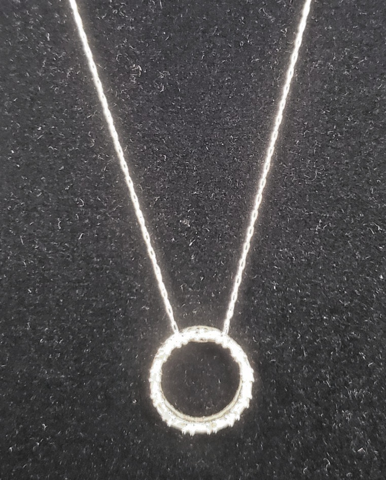 Signed JWBR 10k White Gold & Diamond Circle Pendant on 14K Chain 18″ From Zales