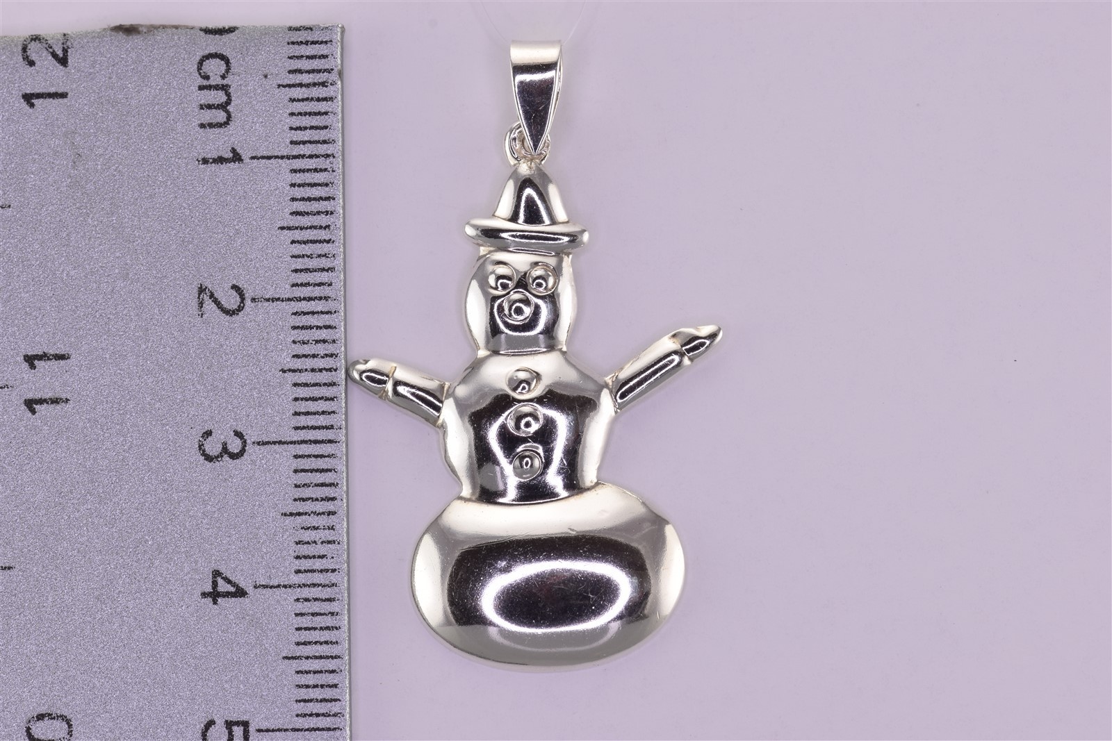 Sterling Silver 38mm x 26mm Puffy Snowman Frosty 925 Pendant