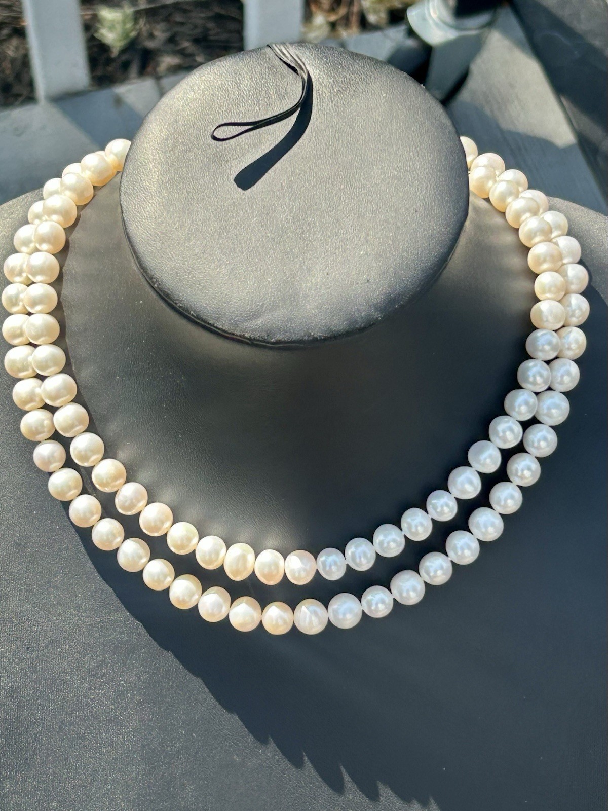 Vintage 34” Cultured Pearl Necklace 14K Gold Clasp Knotted 7.5-8mm Estate