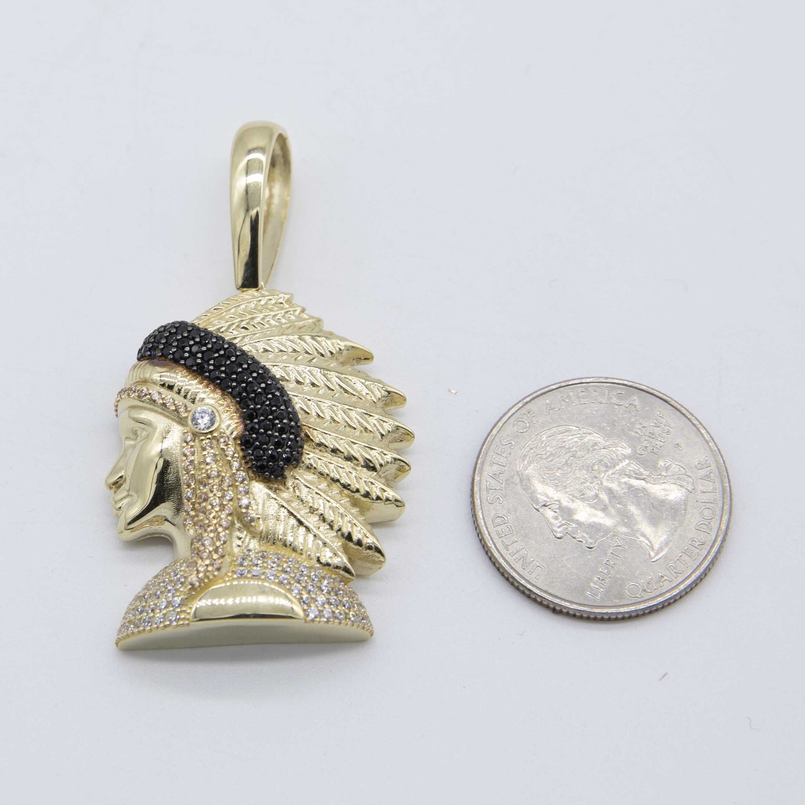 2″ Indian Chief Pendant Real 10K Yellow Gold