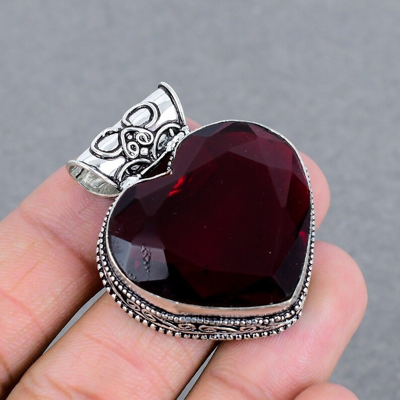 Red Garnet Gemstone Handmade 925 Sterling Silver Jewelry Heart Pendant Sz-2″