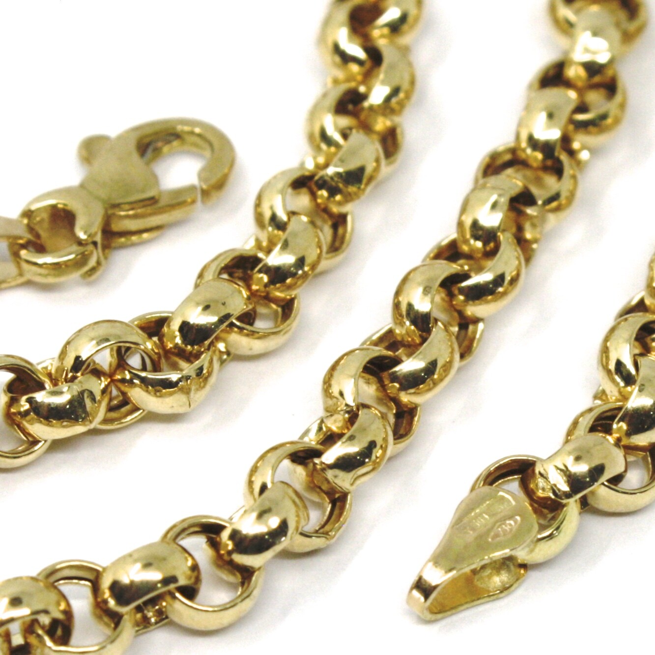 18K YELLOW GOLD CHAIN 17.70″ INCHES 45cm, BIG ROUND CIRCLE ROLO THICK 4 MM LINK