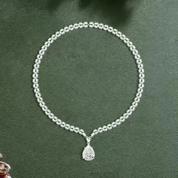 13Ct Pear Cut VVS1 Moissanite Sapphire Statement Necklace 14k White Gold Finish