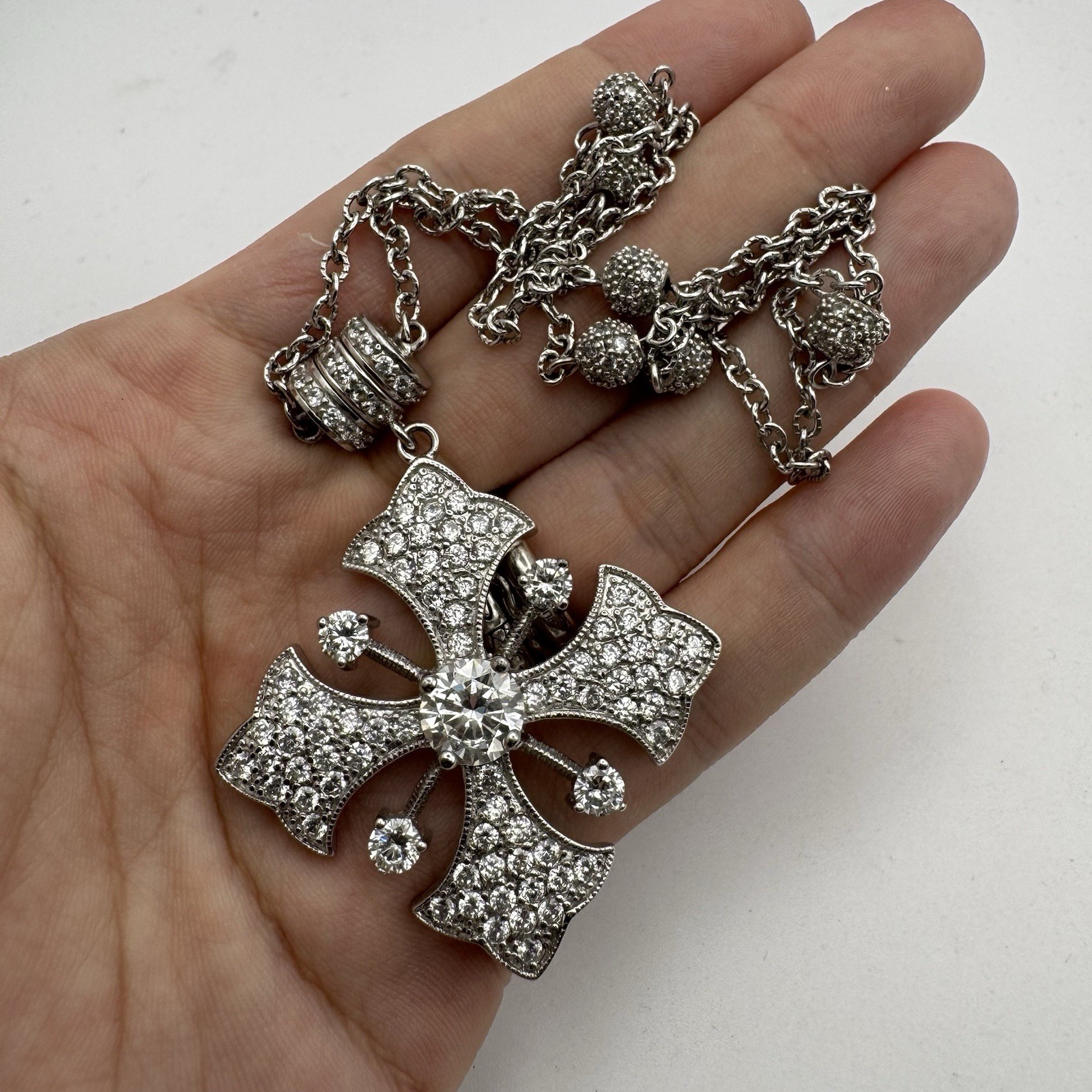 ESPO Joseph Esposito 925 CZ Sterling Silver Maltese Cross Necklace Magnetic