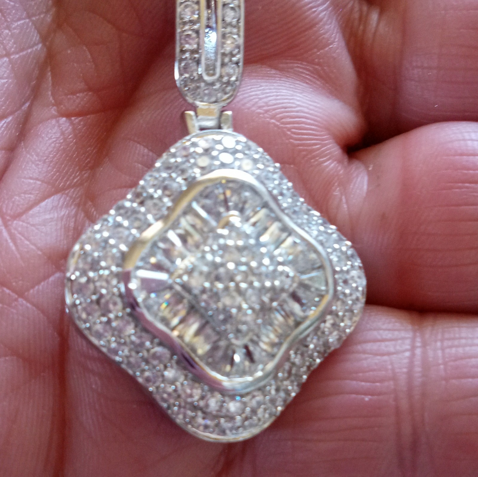 Square Moissanite Cluster Pendant in Sterling Silver 925, White Gold Look, New