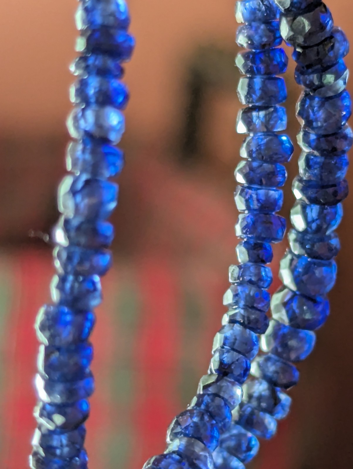 natural blue Sapphire rondelle Bead Necklace 14.15 In 2 x 4mm