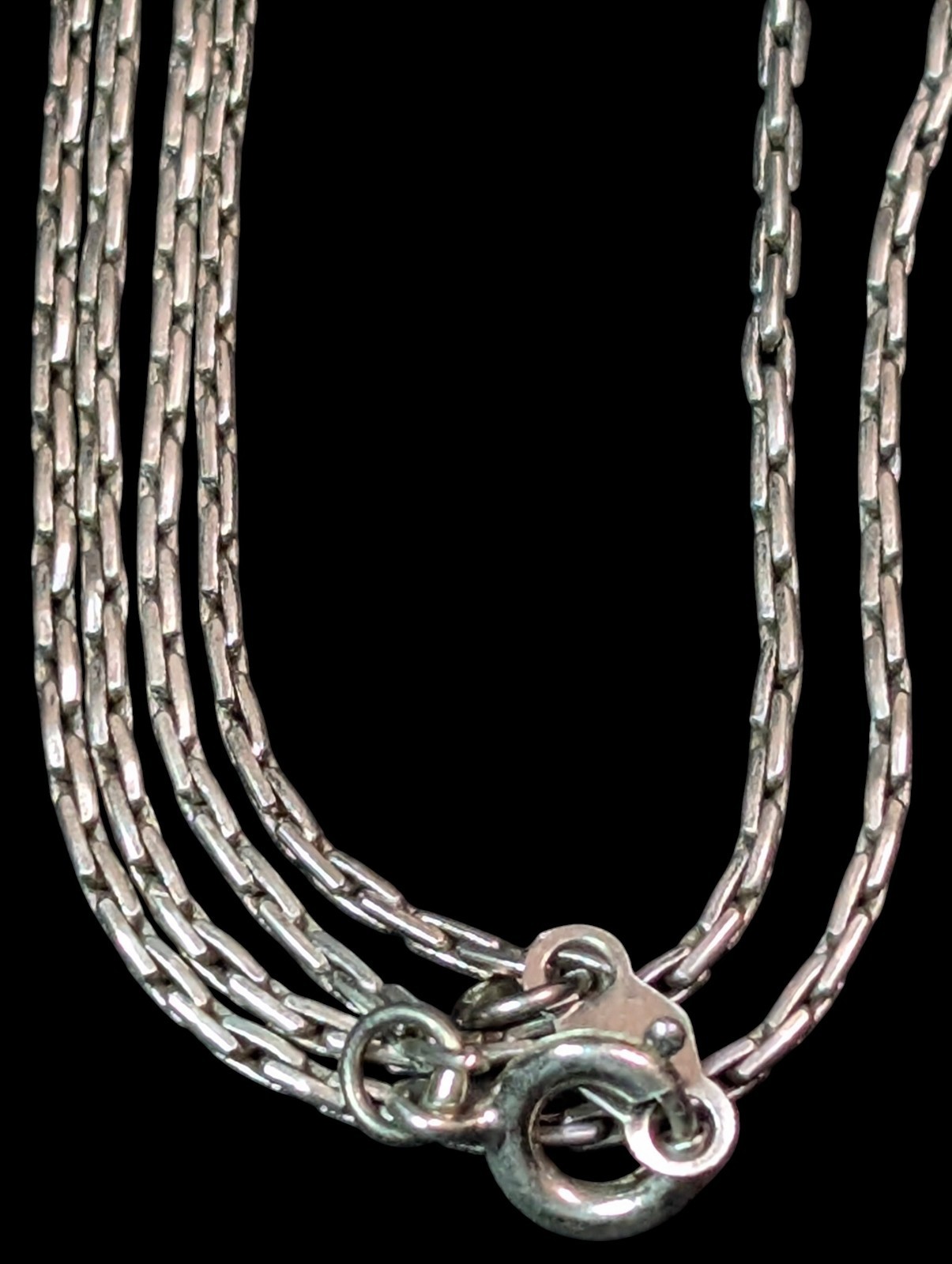 Vintage Signed Wells Sterling Silver Elongated Link Chain Choker Necklace 15.5″