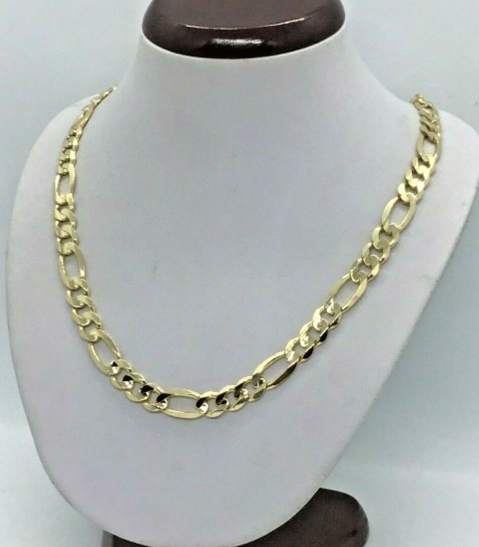 10k Solid Gold 9mm Figaro Link Chain Necklace Men’s Women’s 20” – 30”