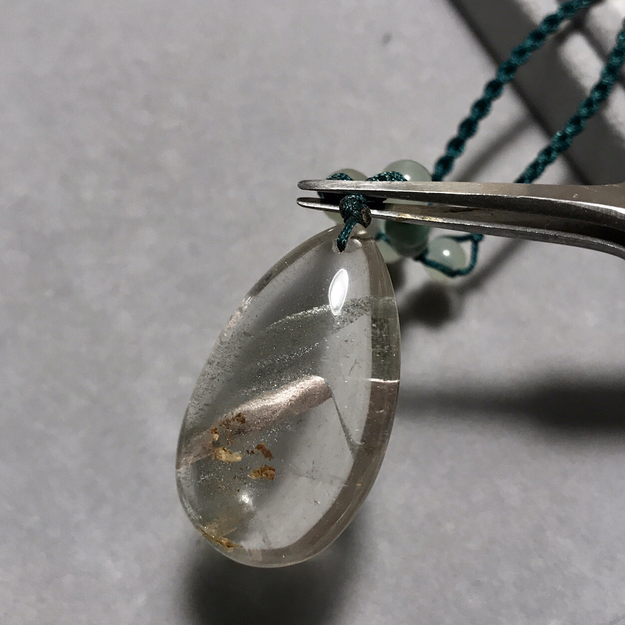US SELLER Natural Green Phantom Quartz Pendant Teardrop Brazil Crystal Gem Stone