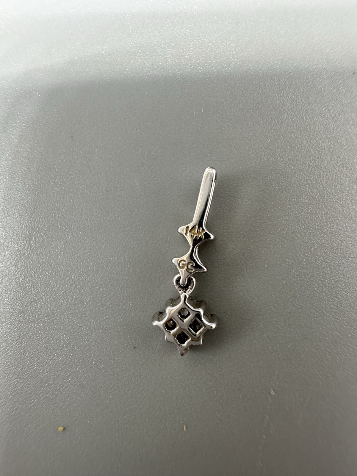 14k White Gold Clear Stone Pendant Tiny 16mm