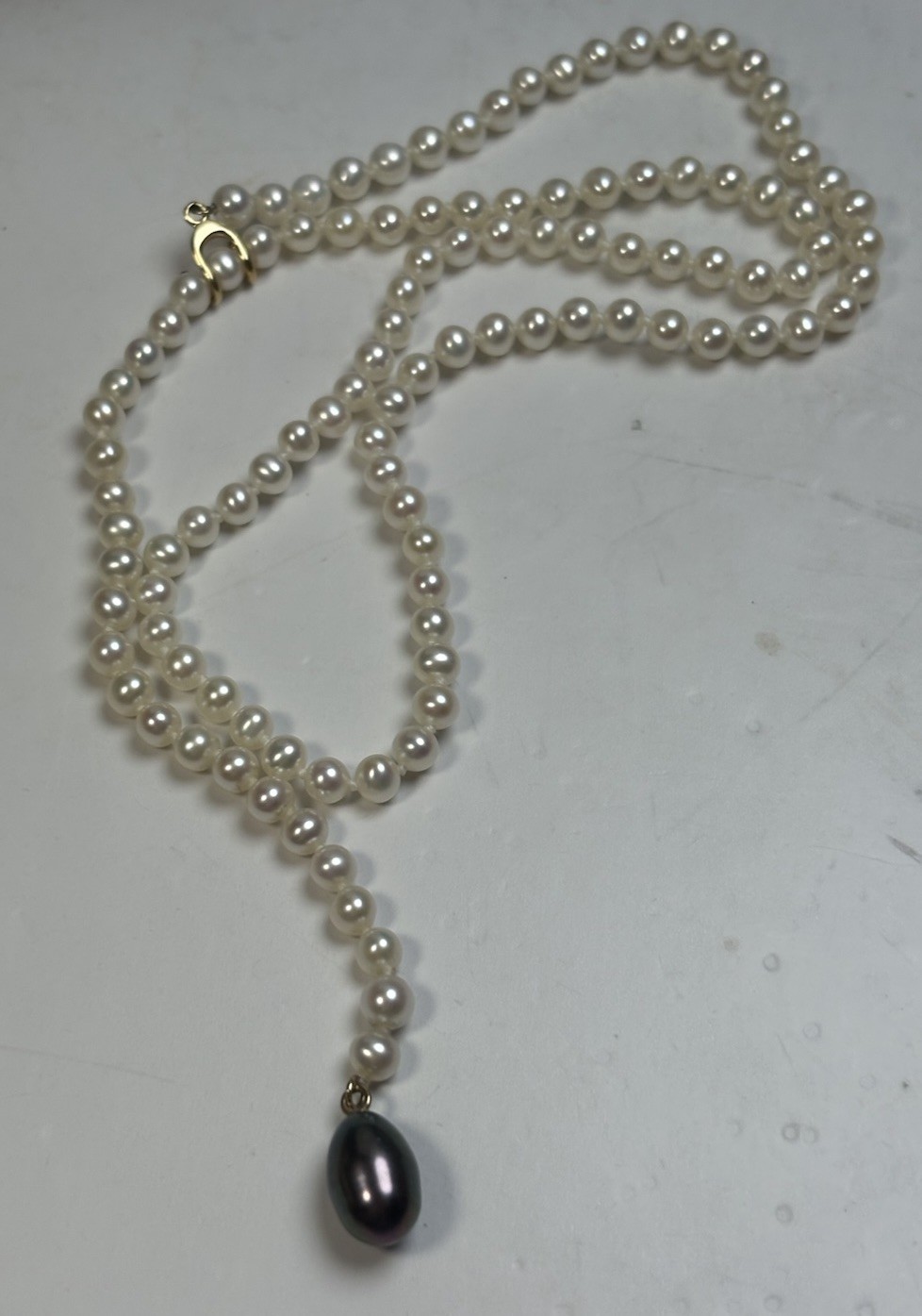 Cultured Pearl 14k Gold Lariat Necklace 18in