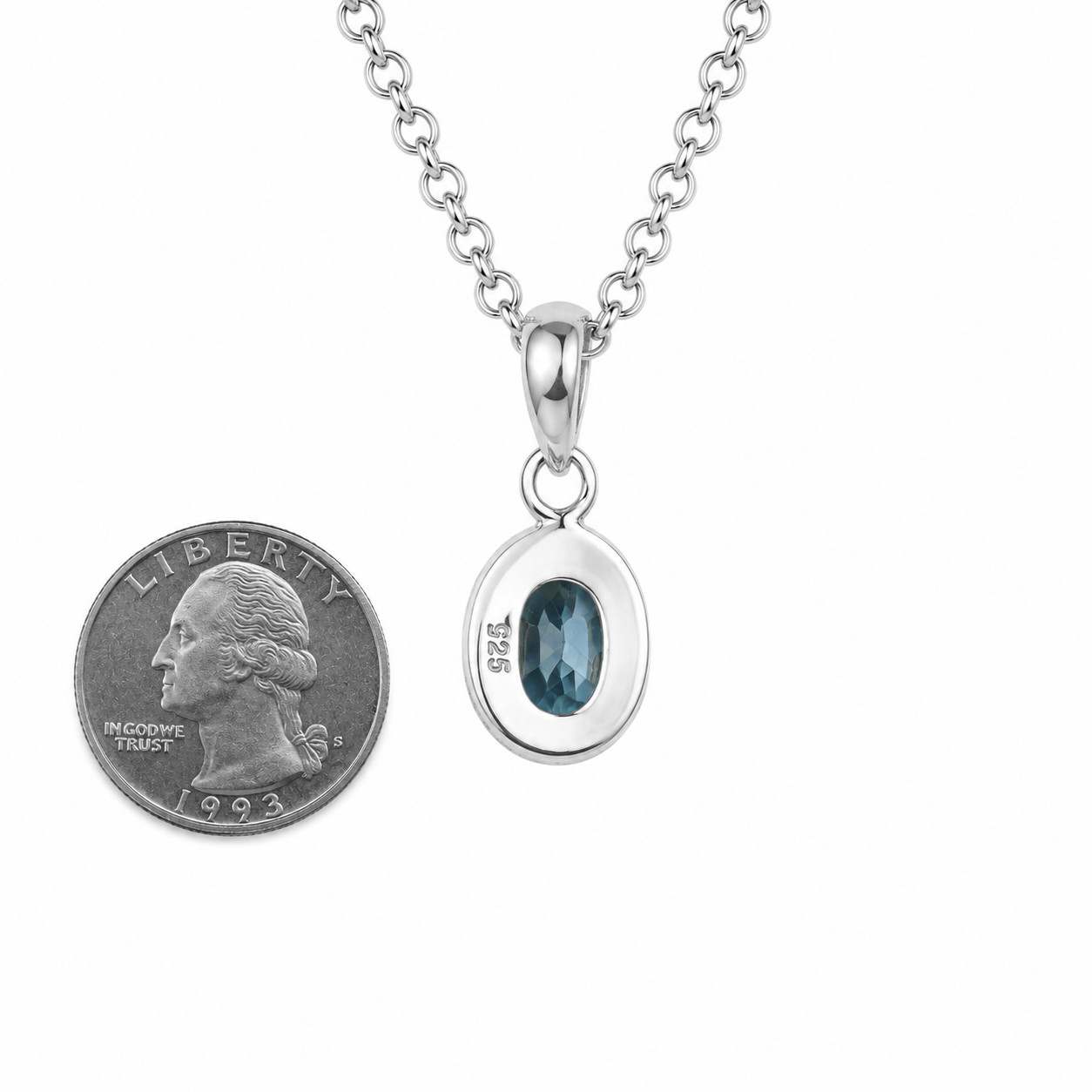 Gift Genuine Light Blue Aquamarine 925 Sterling Silver Oval Pendant 23mm