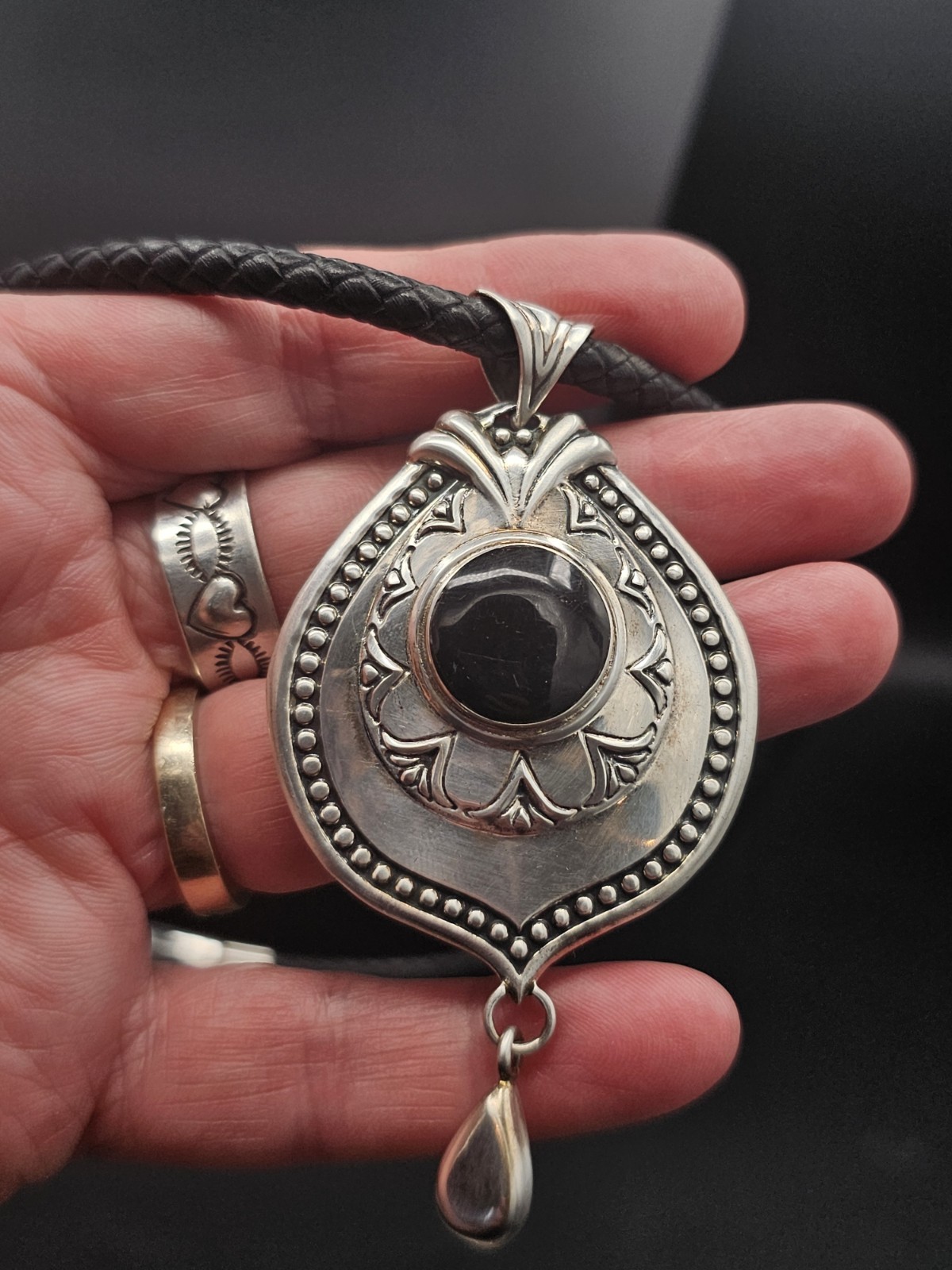 ATI Mexico 925 Sterling Silver Statement Gothic Shield Pendant Necklace