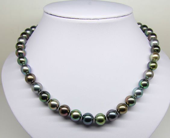 18″9-10MM NATURAL SOUTH SEA GENUINE BLACK MULTICOLOR ROUND PEARL NECKLACE