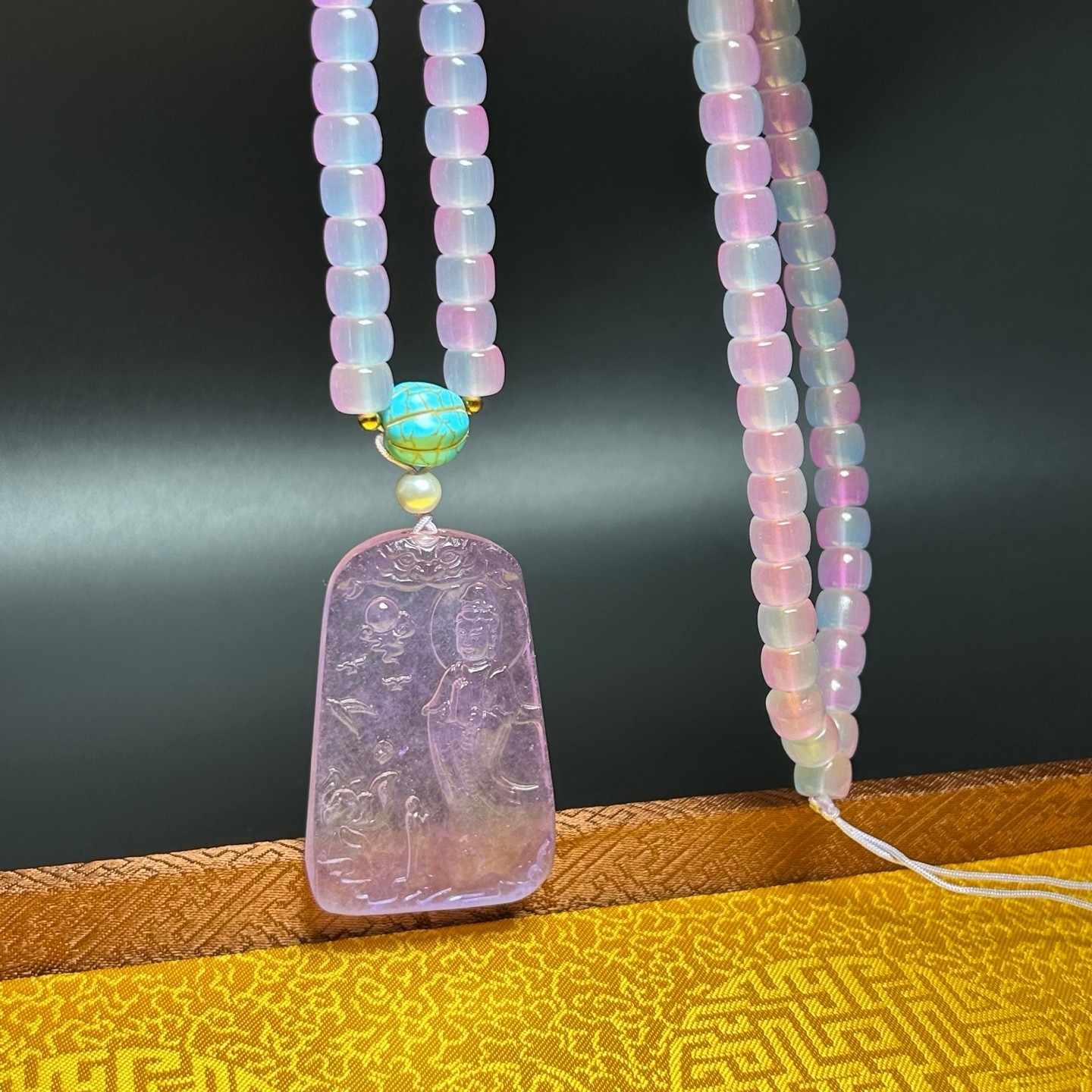 Nature ice Burmese Jade Jadeite carved kwan-yin lucky amulet Pendant&Necklaces