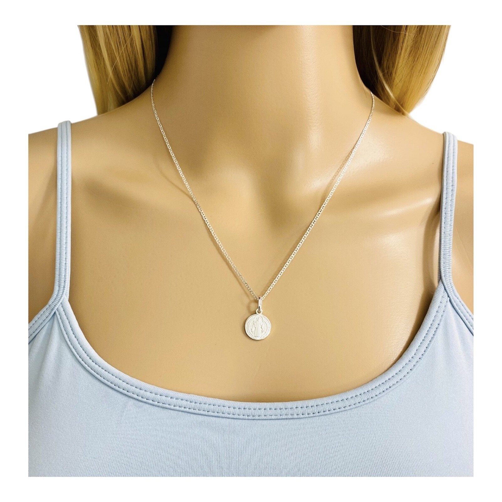 925 Sterling Silver Saint Benedict Pendant Necklace, 12mm Medal San Benito- N60