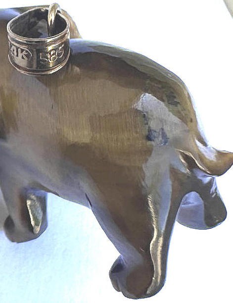 Beautiful 14K Gold and Natural Tiger Eye Stone Elephant Pendant