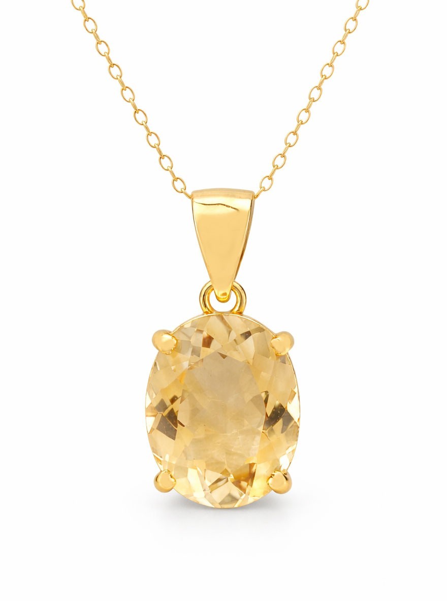 GENUINE 5.12 Cts YELLOW TOPAZ PENDANT NECKLACE 14K YELLOW GOLD PLATED (.925)-NWT