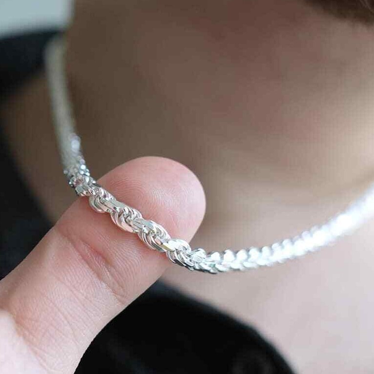 Solid 925 Sterling Silver 1.5mm-8mm Italian Rope Chain Necklace 16″-30″