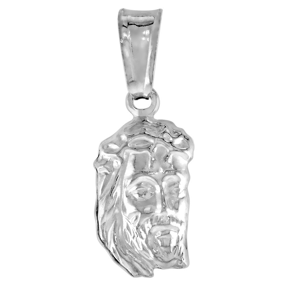 925 Sterling Silver Hollow Jesus Christ Head Pendant 1/2 (13mm) Inch Tall