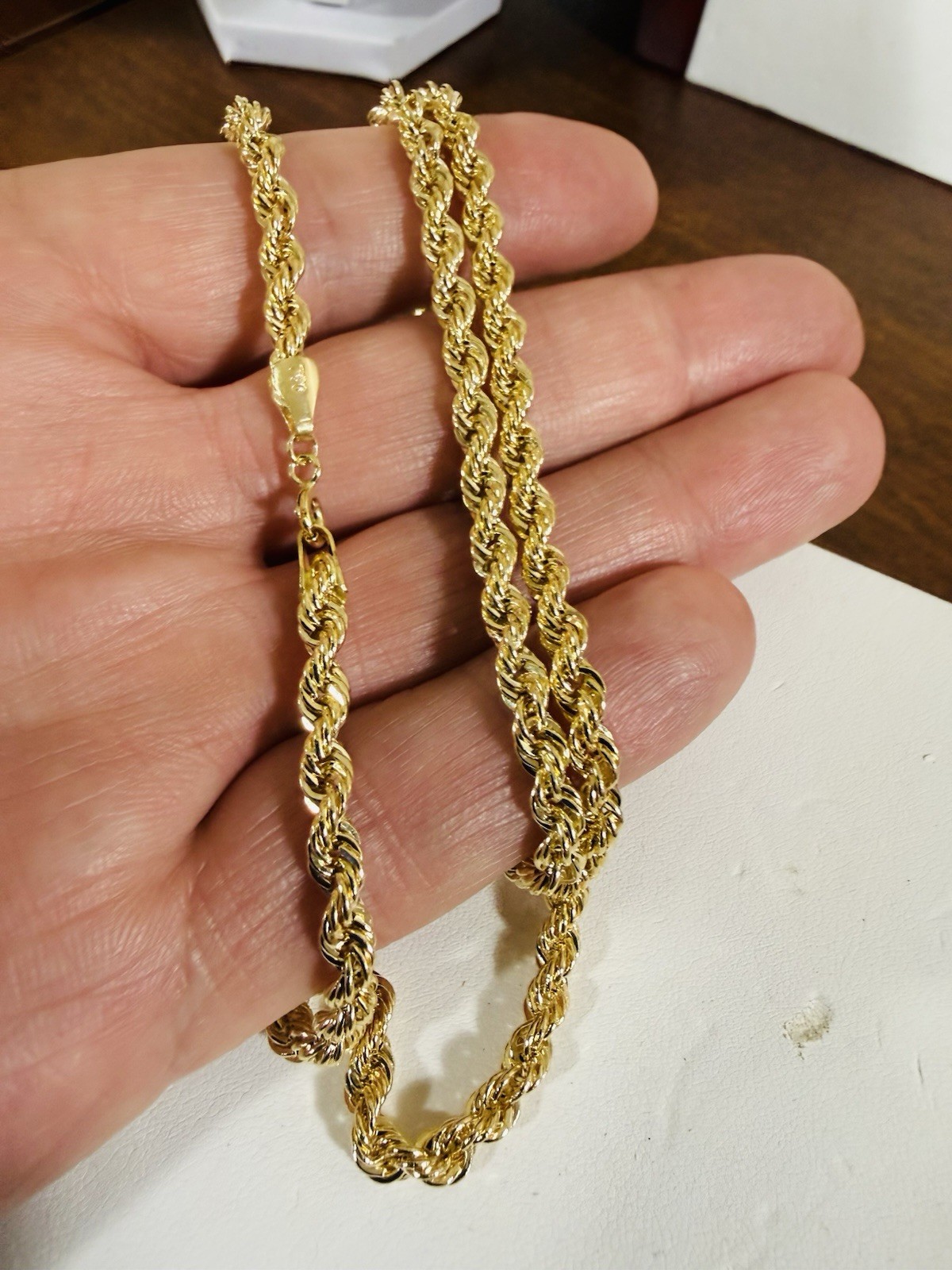Genuine 18K 750 Real Gold Rope Chain Gold Necklace 23.5/24long 9.43g 4mm Unisex