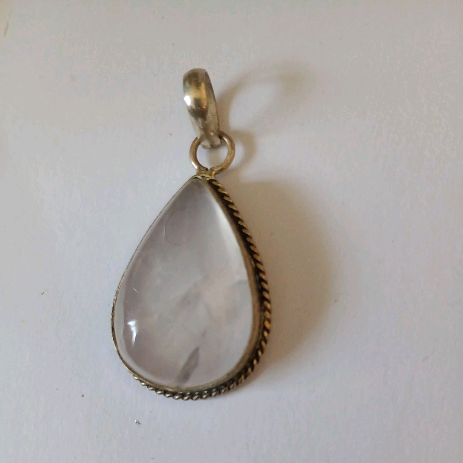 Large Rose Quartz pear shaped, Silver Pendant