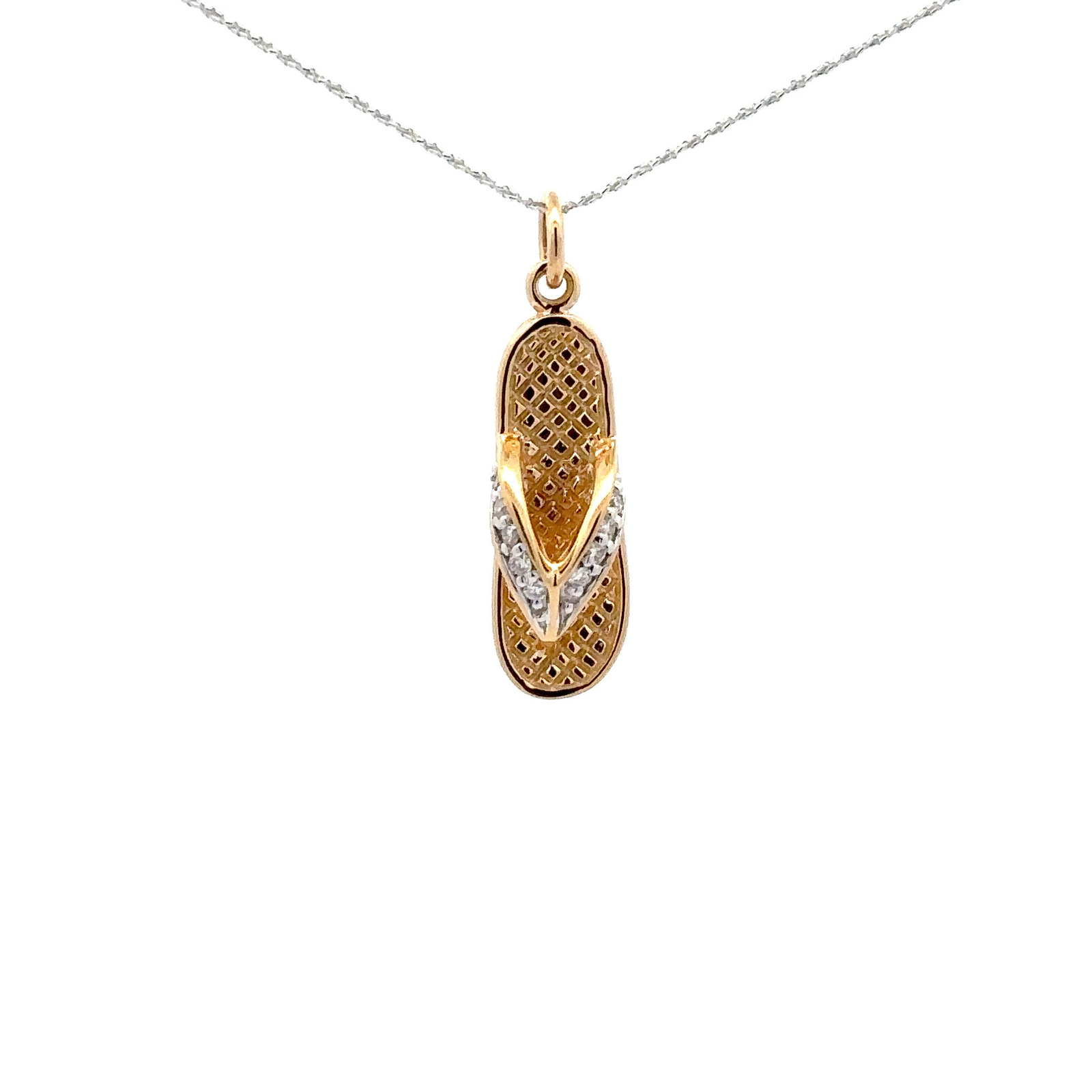 14KT. Yellow Gold Flip Flop With Diamond Strap Pendant (7 x 26 mm)