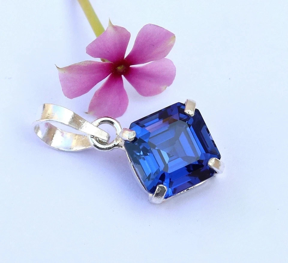 Natural Certified 12.00 ct Royal Blue Sapphire Pendant Sterling Sliver Jewelry