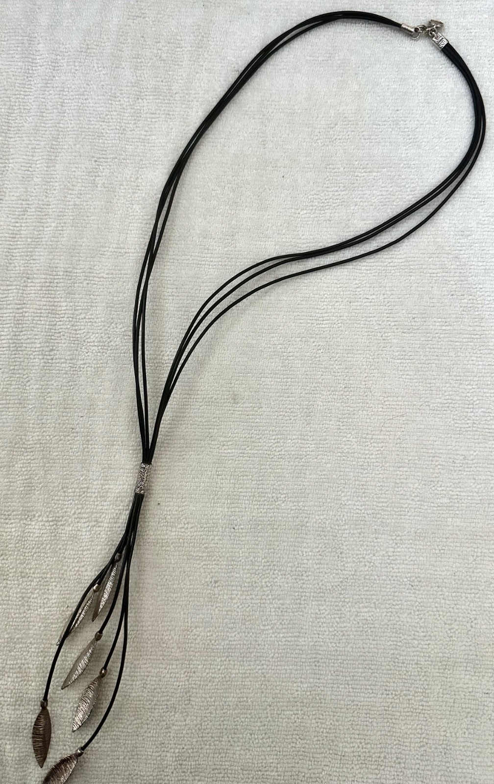 SILPADA Cascading LEAF Black LEATHER Cord .925 Sterling SILVER Layered Necklace