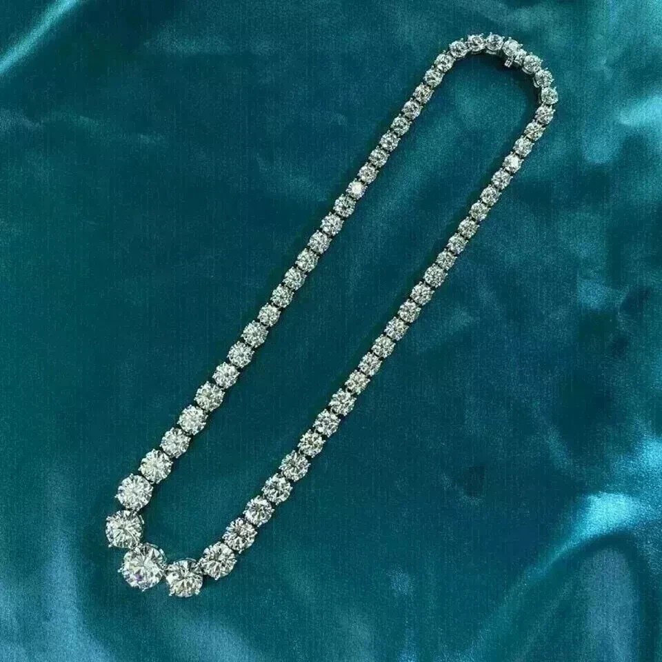 30Ct Round Cut Lab-Created Diamond 14K White Gold Finish Women’s Tennis Necklace