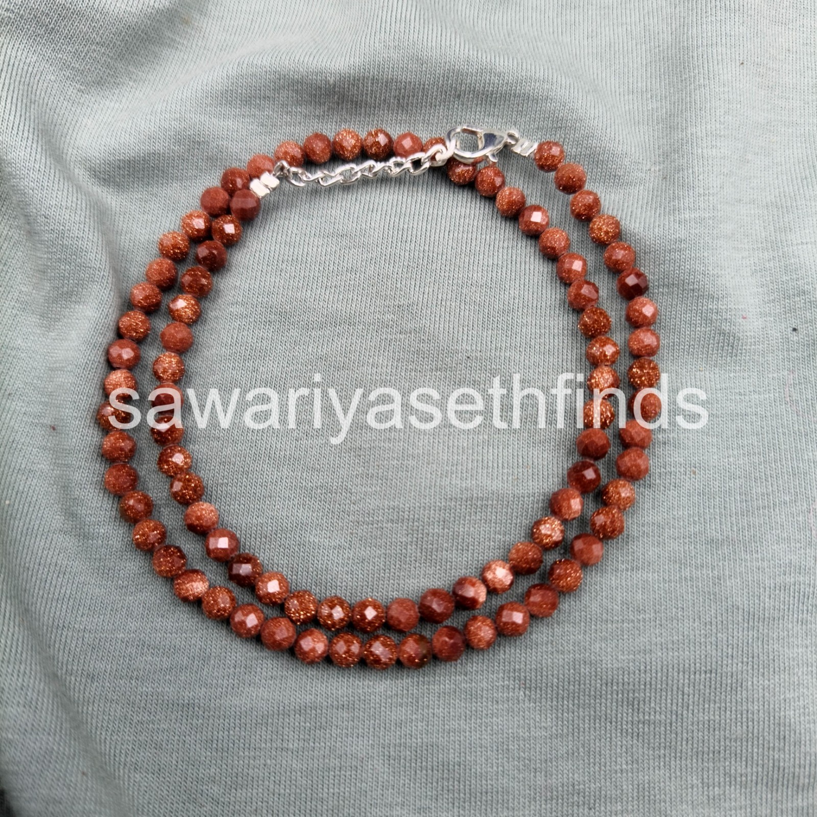 Handmade Goldstone 3mm Faceted Necklace, Sterling Silver Clasp, Minimalist Spark