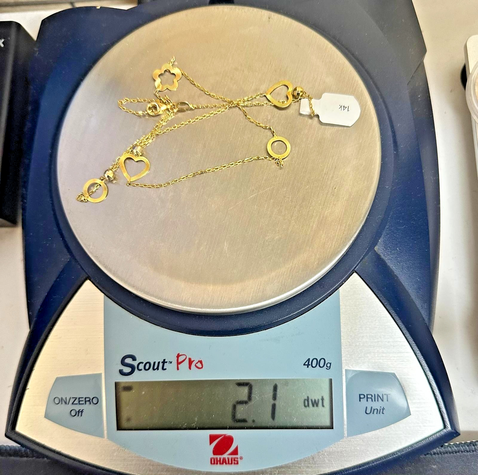 14K Oval Link Chain With Heart-Flower-Circle Charms