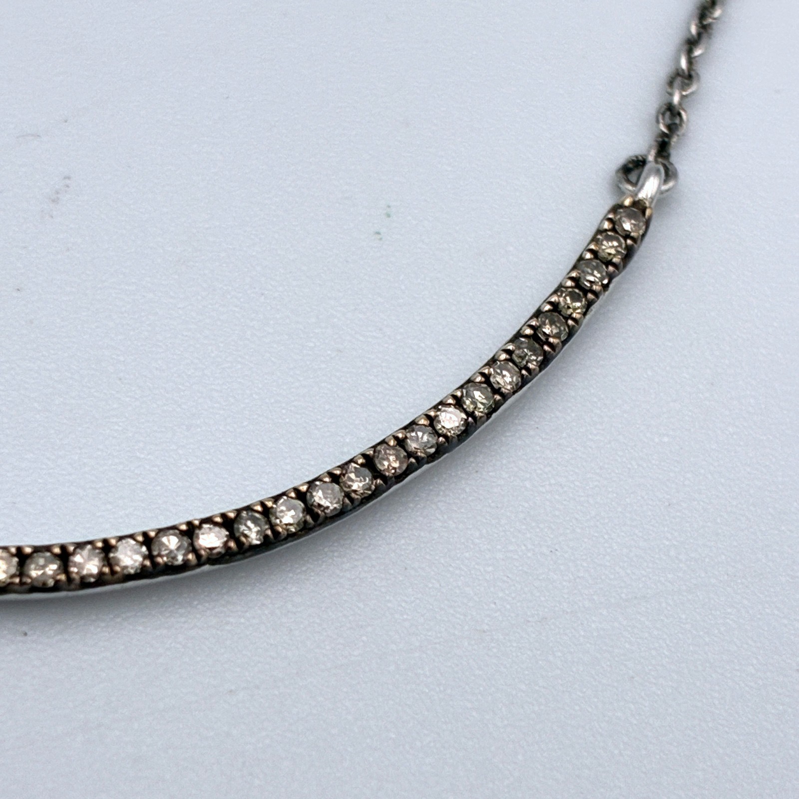 BSI Sterling Silver Natural Diamond Curved Bar Smile Pave Necklace Minimalist